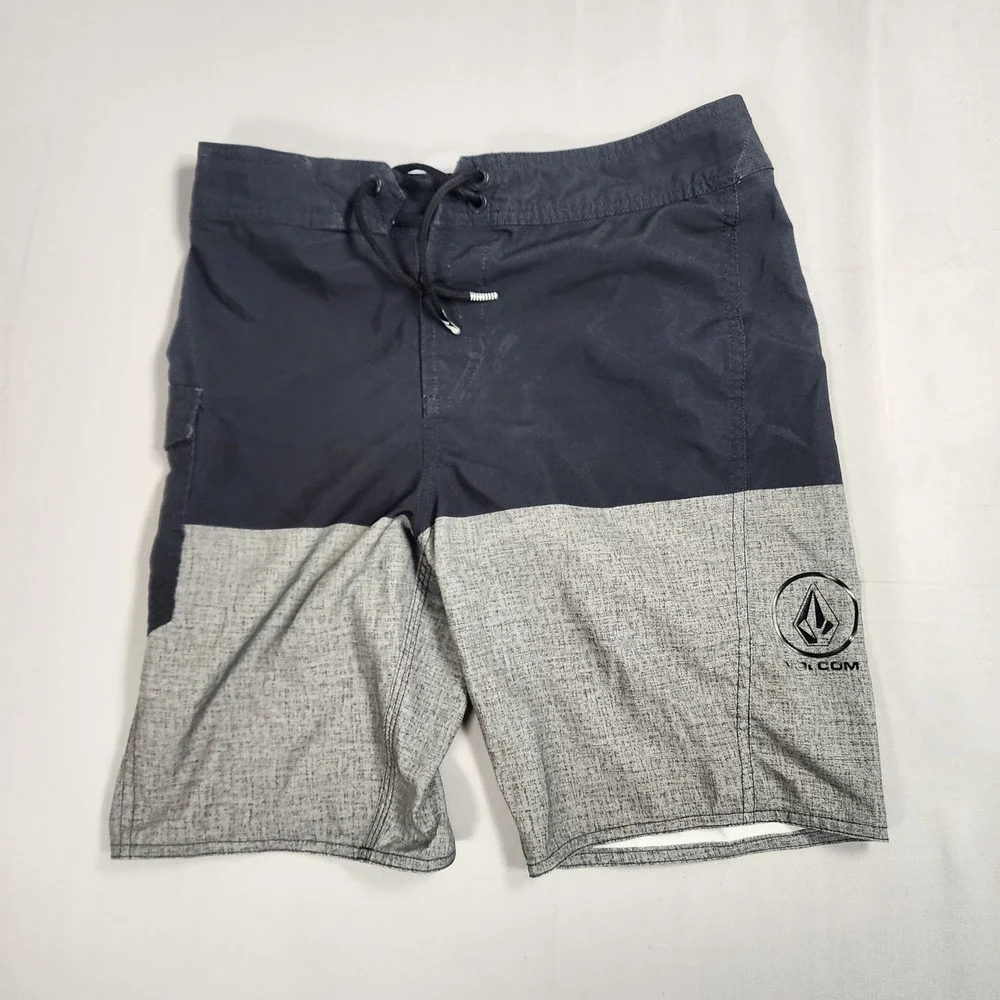 Volcom Board Shorts Mens 27 Black Heather Grey Colorblock Swim Trunks Pocket